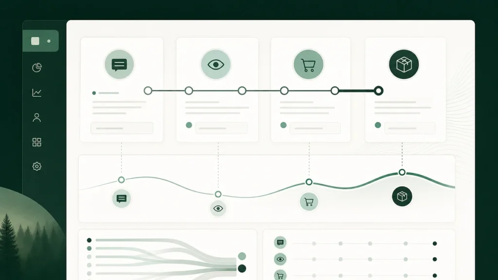 Observational path connecting shopping assistance events to an order