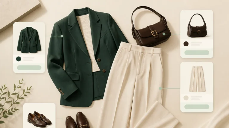 Coordinated fashion outfit linked to in-catalog product cards
