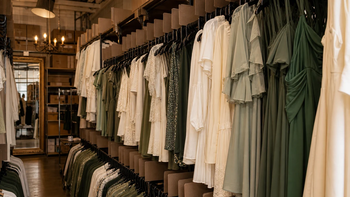 Fashion stockroom rails with sized garments