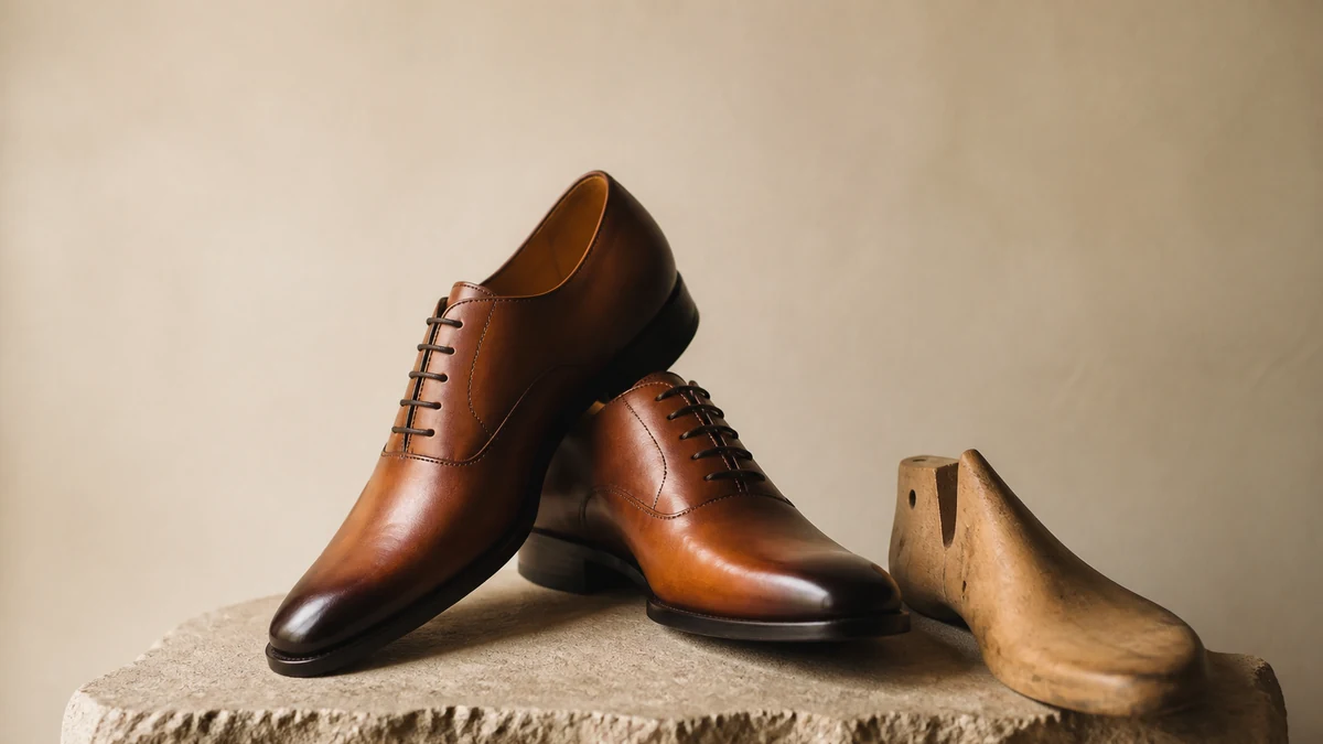 Fashion shoes on a plinth with a wooden shoe last