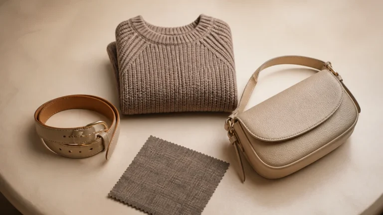 Closed circle of in-catalog fashion products on a table