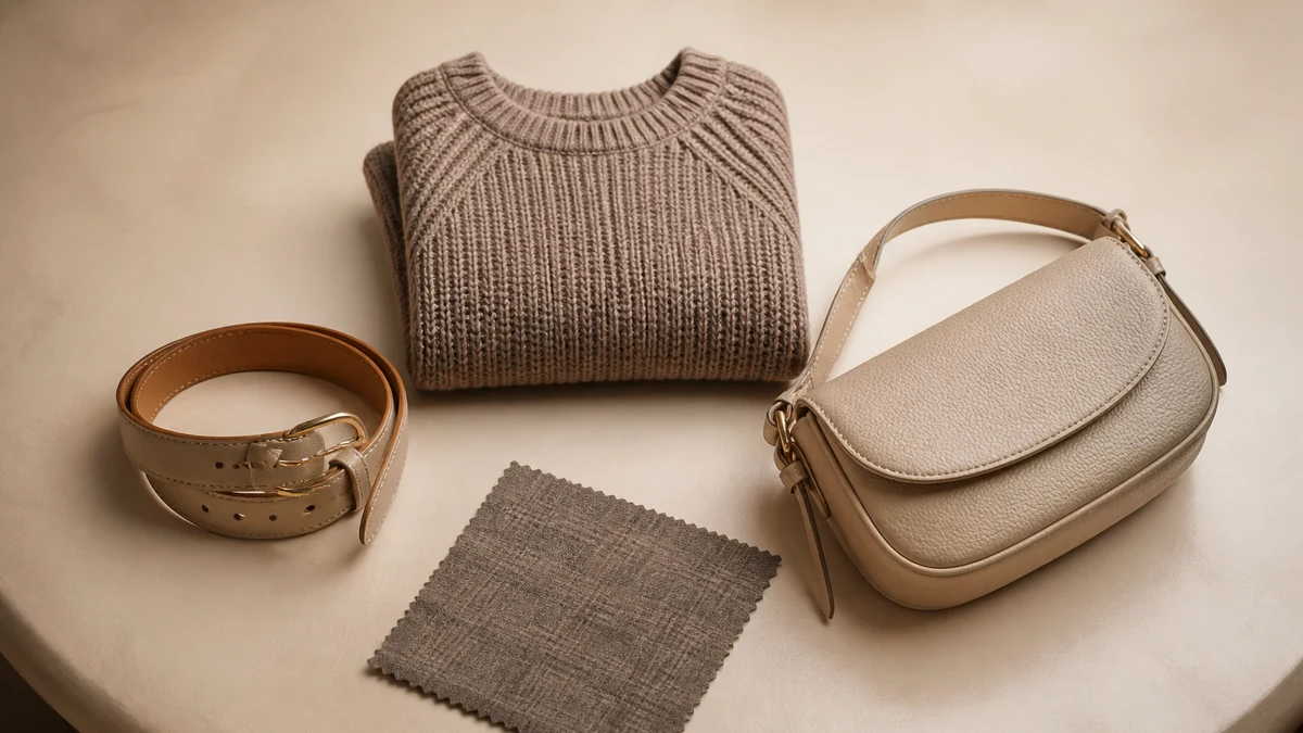 Closed circle of in-catalog fashion products on a table
