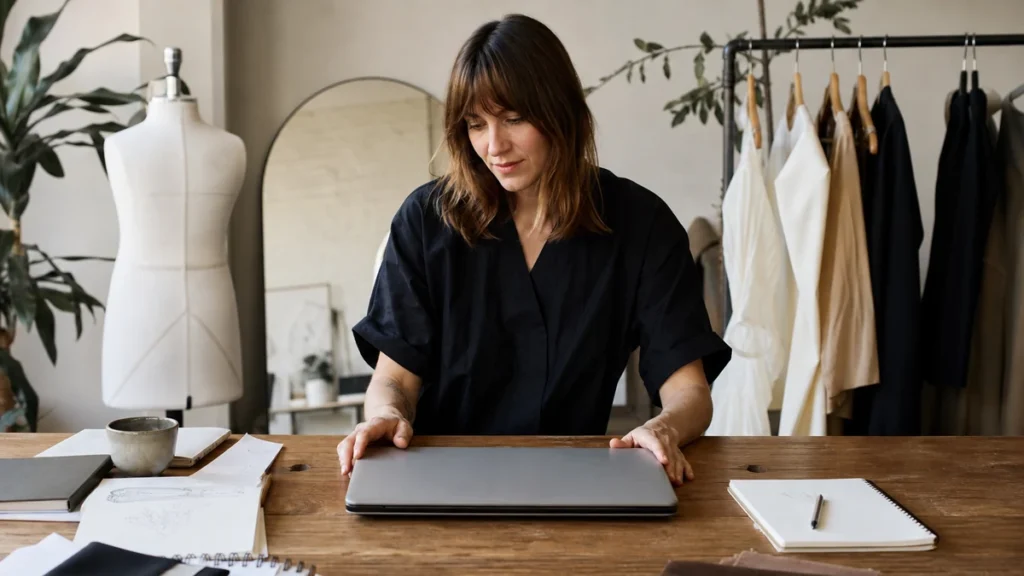 Operator at a laptop in a fashion atelier