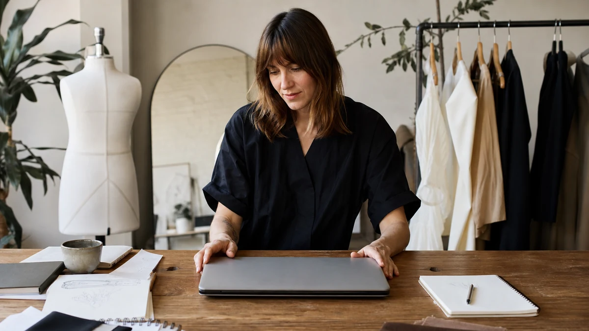 Operator at a laptop in a fashion atelier
