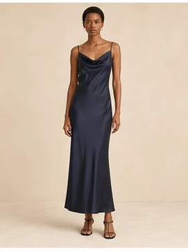 Silk column dress shown for virtual try-on capability