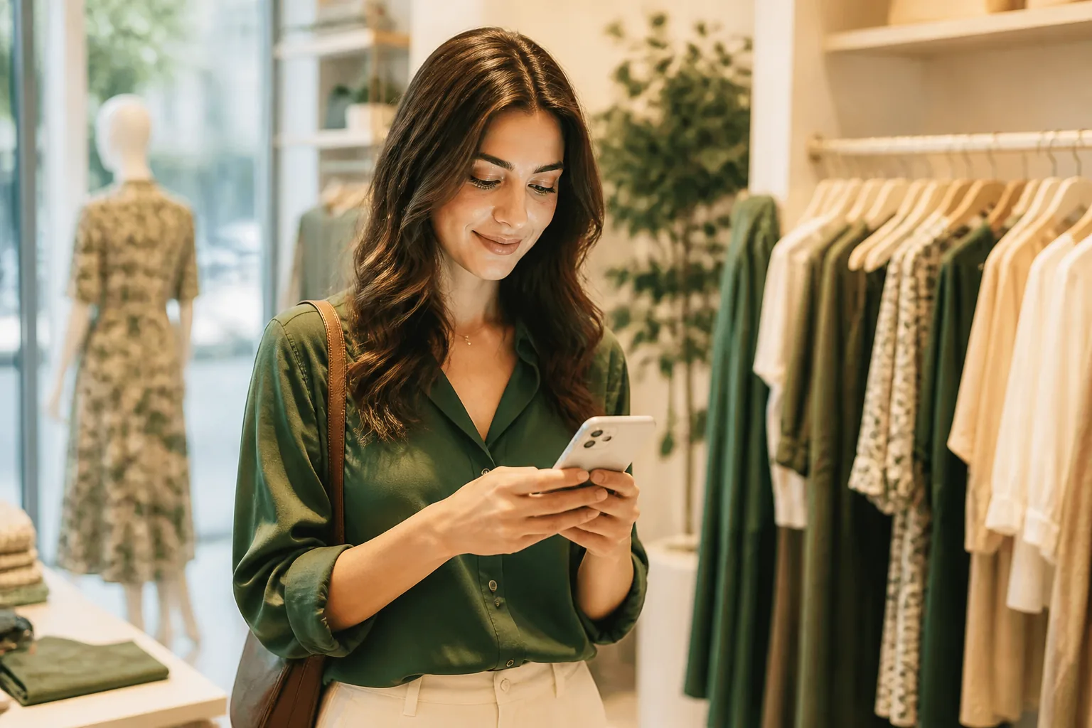 Shopper using guided fashion shopping on a phone