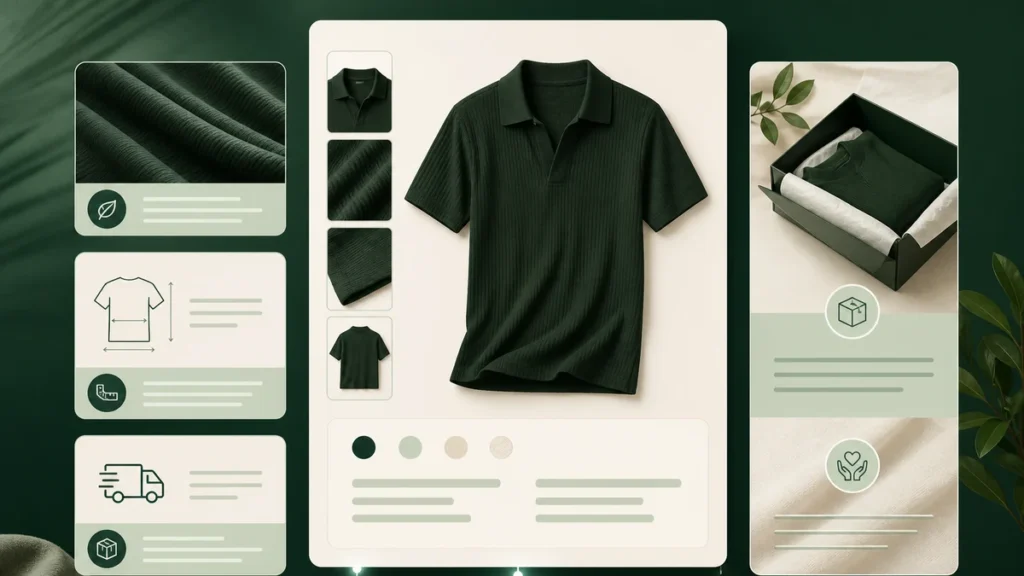 Fashion product information and buying guidance leading toward cart